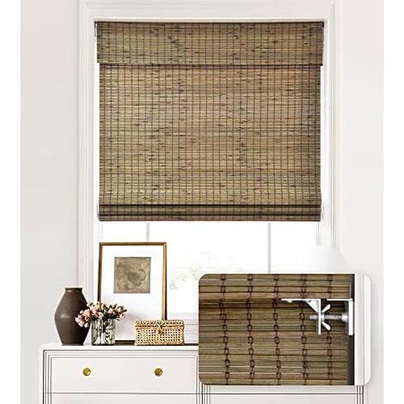 No Tools No Drill Cordless Bamboo Roman Shades, Privacy Blinds for Interior Windows, Room Darkening Roll Up Bamboo Blinds for for Home & Patio, 47.5" W x 88" H, Privacy-Driftwood