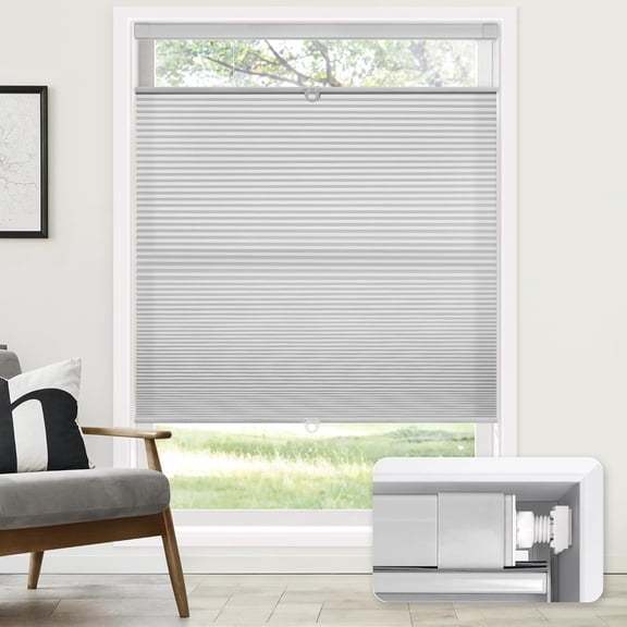 No Tools No Drill Cordless Cellular Shades, Top Down Bottom Up (TDBU) Honeycomb Shades for Home, Light Filtering Thermal Insulation Blinds for Windows, 35" W x 64" H, Grey