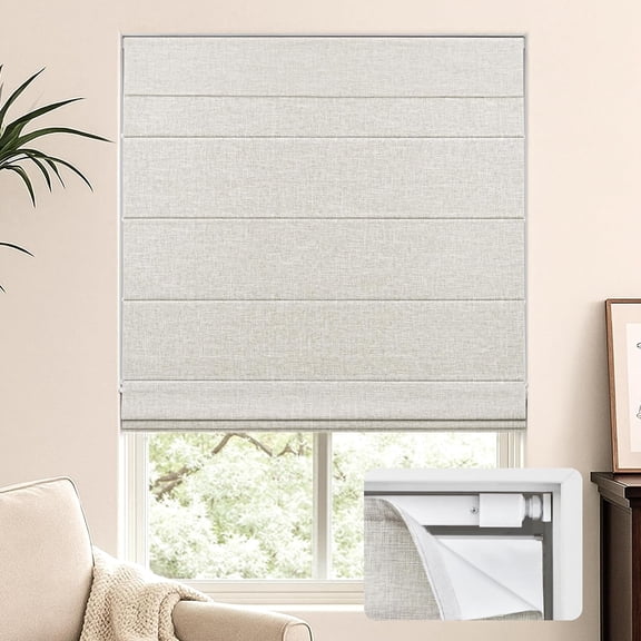 No Tools No Drill Cordless Roman Shades for Windows, Blackout Thermal Insulated UV Blocking Window Blinds, Lightweight Fabric Blinds for Indoor Windows, 48" W x 60" H, Blackout - Natural