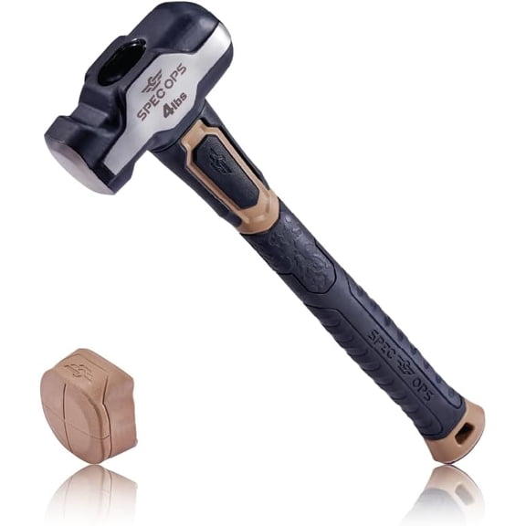 Tools Engineering Hammer, 4 lb Sledge hammer with Removable Soft Mallet Cap & Bi-Material Shock Absorbing & Vibration Dampening Handle, 3% Donated to Veterans, Black/Tan