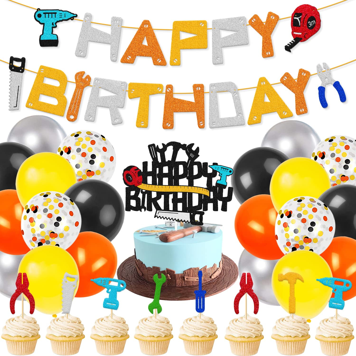 Tools Happy Birthday Decorations DC20 Wrench Banner Toolx Cake Cupcake ...