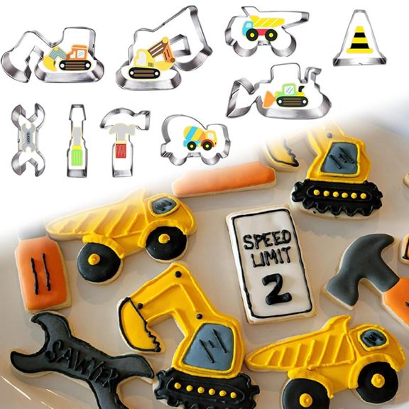[Tools & Hardware] A Set of 9 Pcs Construction Cookie Cutter Set,Including Excavator,Digger,Bulldozer,Dump Truck,Hammer,Wrench,Construction Tools,Cutters Molds for Beginner Construction Themed Party