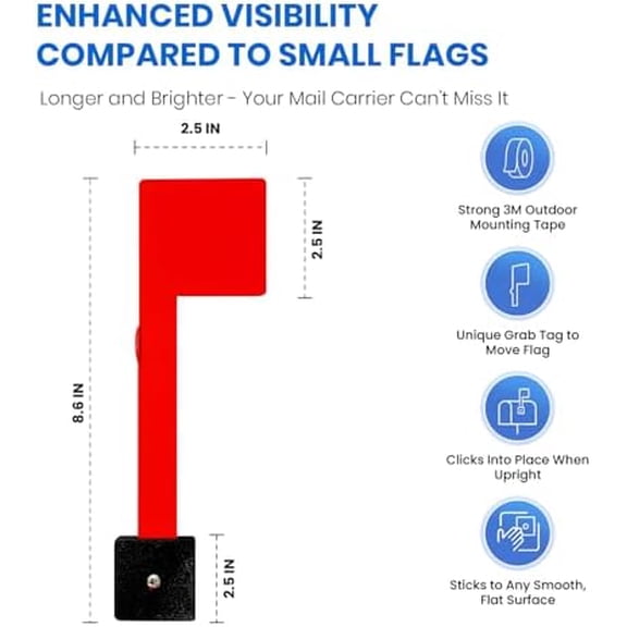 No Tools Needed Weather-Proof Mailbox Flag Replacement (Pack of 2) Strong Adhesive or Screws Red Flag for Mailboxes Outside  Two Installation Options