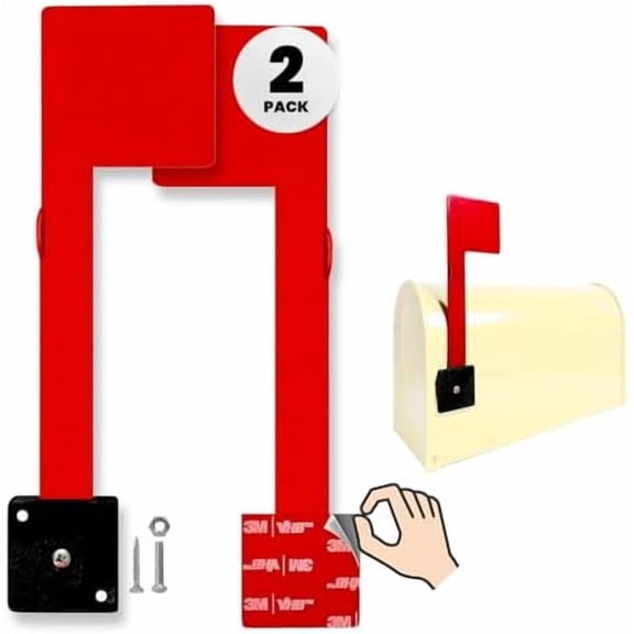 No Tools Needed Weather-Proof Mailbox Flag Replacement (Pack of 2) Strong Adhesive or Screws Red Flag for Mailboxes Outside – Two Installation Options