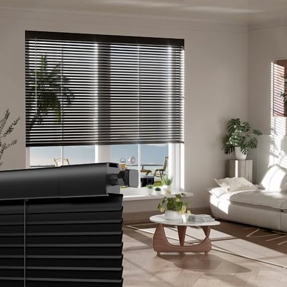 No Tools-No Drill Mini Blinds for Indoor Windows Cordless 1" Slat Blackout Aluminum Horizontal Window Blinds Waterproof for Office,Home,Door, Black, 29" W x 56" H$$Home Decor, Kitchen, & Other