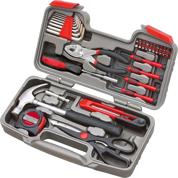 Tools Original 39 Piece General Household Tool Set in Toolbox Storage Case with Essential Hand Tools for Everyday Home Repairs, DIY and Crafts Red/Black