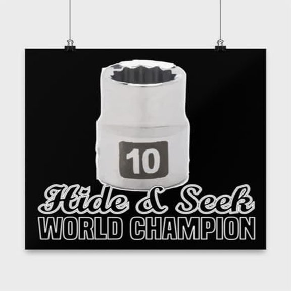Tools Poster, Hide'N Seek World Champion Mechanic, Handyman Wall Art Gift, Black 13x13in Poster
