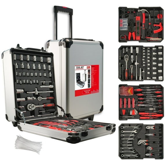 515-Piece Tool Set with Rolling Toolbox, Aluminum Trolley Case for Home, DIY Projects, Garden & General Maintenance