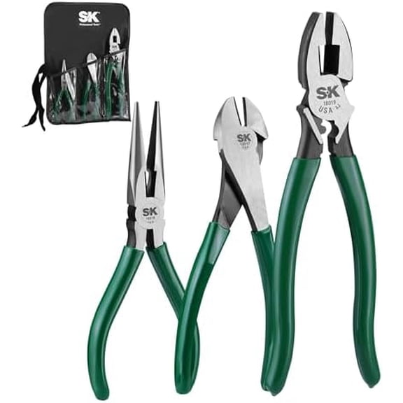 Tools USA 3-Piece Pliers Set, 7" Long Nose & Angled Diagonal Pliers, 9" Linesman, High Carbon Steel, Anti-Slip Padded Handle, with Rolling Pouch$$Tools & Hardware Other