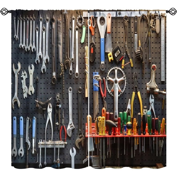 Tools Wall Blackout Curtains Car Repair Tools Modern Art Print for Boys Men Bedroom Living Room Rod Pocket Decoration Window Drapes 2 Panels W52xL84in