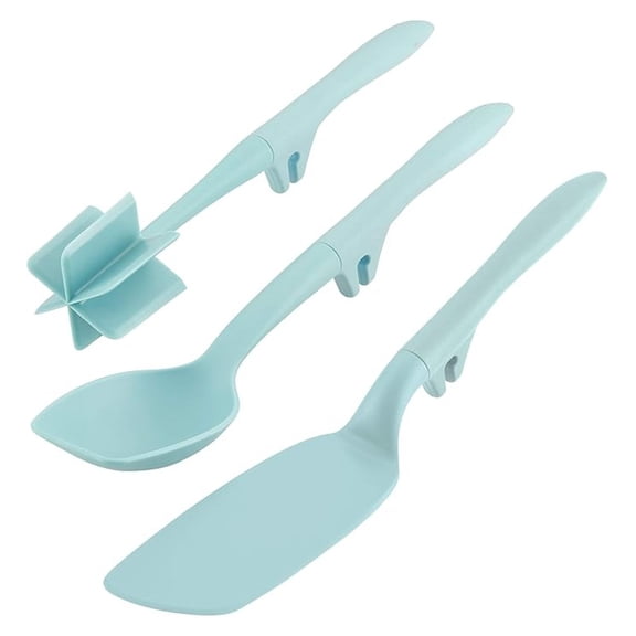Tools and Gadgets Lazy & Chop, Flexi , and Scraping Spoon Set / Cooking Utensils - 3 Piece, Light Blue
