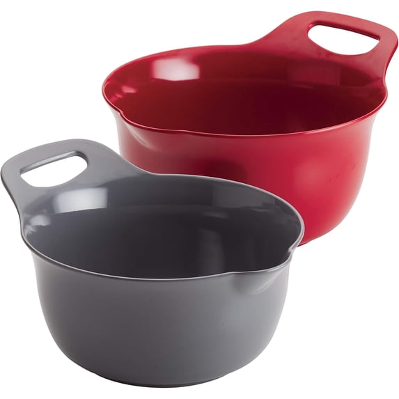 Tools and Gadgets Nesting / Stackable Mixing Bowl Set with Pour Spouts and Handle - 2 and 3 Quarts, Red and Gray
