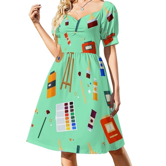 Tools and Materials for Creativity and Painting Seamless Pattern Sleeveless Dress summer dress women party dresses