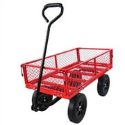 Forclover Heavy-Duty Steel Garden Wagon Lawn Utility Cart w/ 550lb Capacity, Removable Sides, Handle - Red
