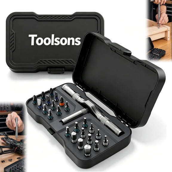 Toolsons Multi Tool Set,24-in-1 Magnetic Screwdriver Set, T-Handle Ratchet Driver with Flexible Shaft, Ergonomic Grip, Portable Tool Case for Home Repairs