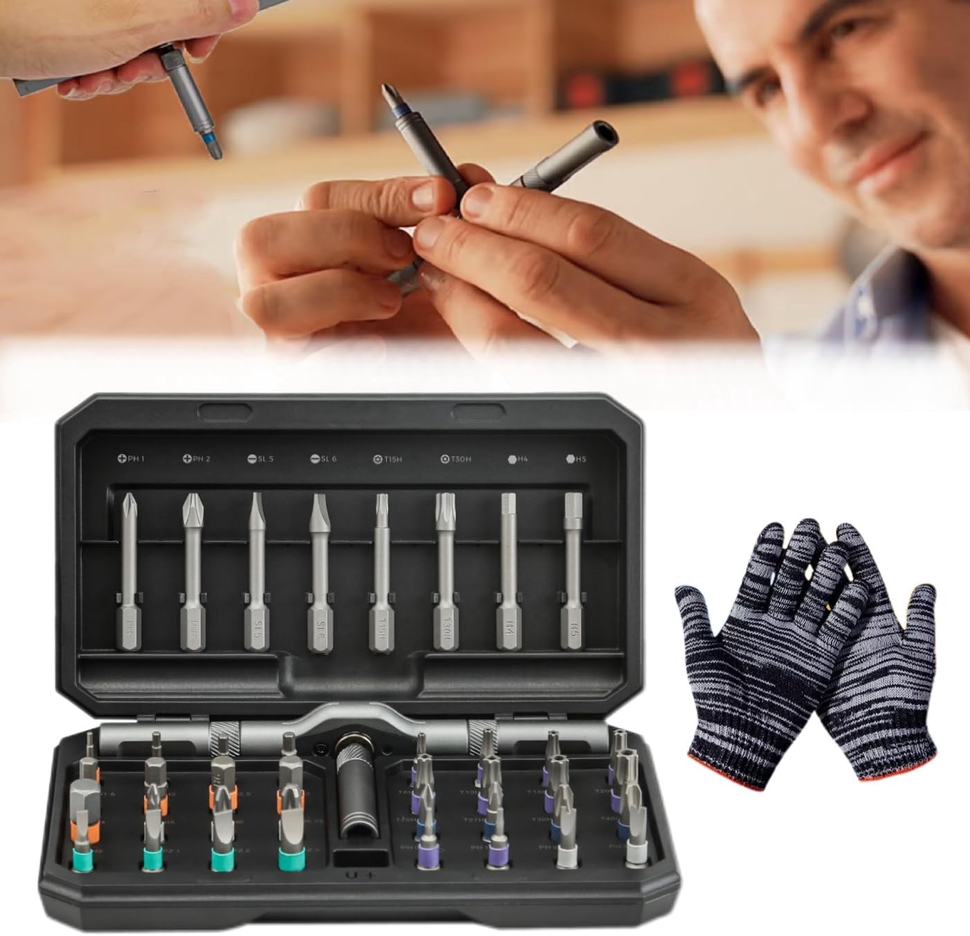 Tooltidylife, Tooltidylife 24-in-1 T Handle Ratchet Screwdriver, Tool Tidy Life Screwdriver Set, DIY Ratchet Screwdriver Set, Detachable Ratchet Handle, Portable Compact Repair Tool Kit (24-in-1)