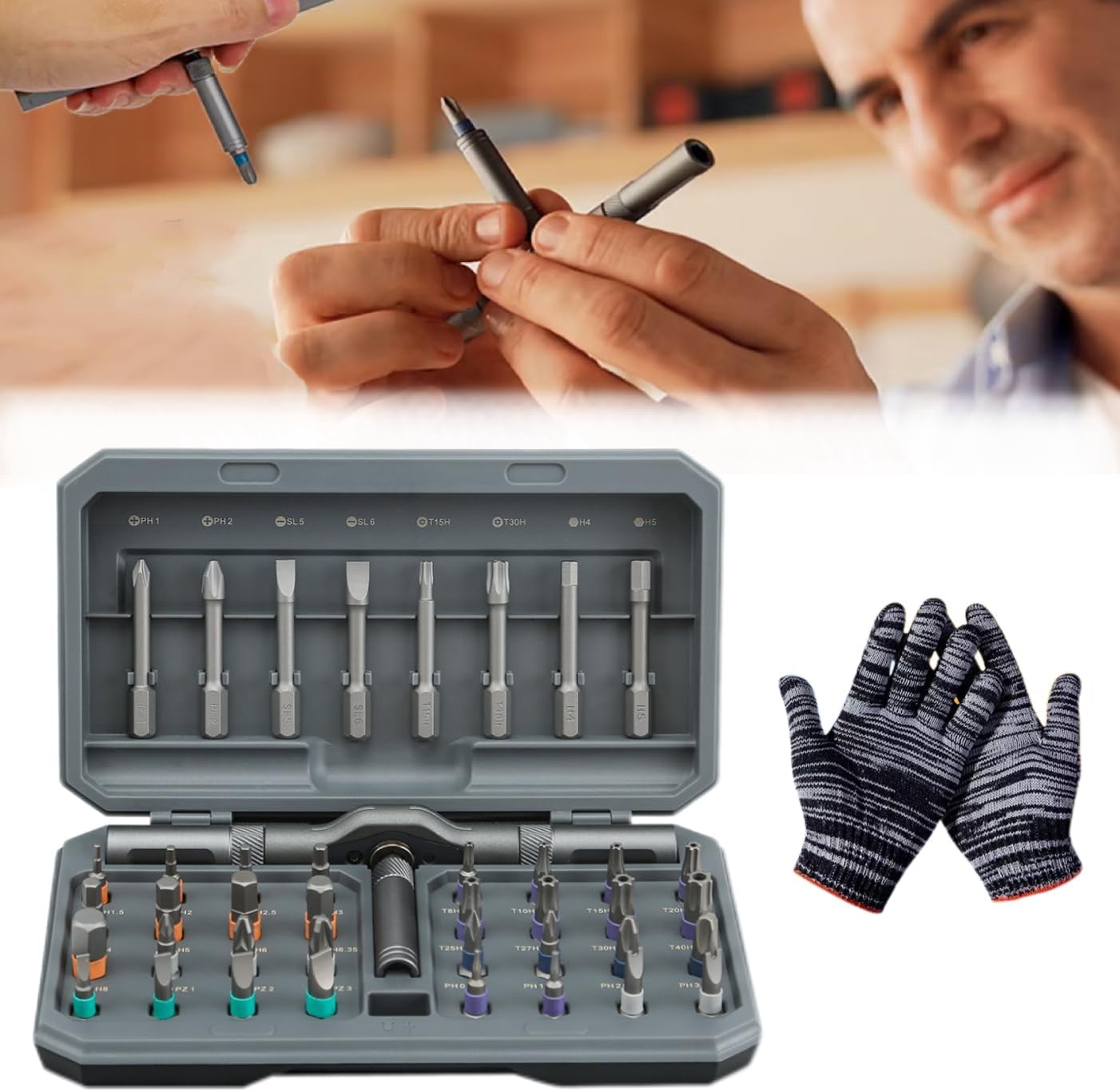 Tooltidylife, Tooltidylife 24-in-1 T Handle Ratchet Screwdriver, Tool Tidy Life Screwdriver Set, DIY Ratchet Screwdriver Set, Detachable Ratchet Handle, Portable Compact Repair Tool Kit (24-in-1)
