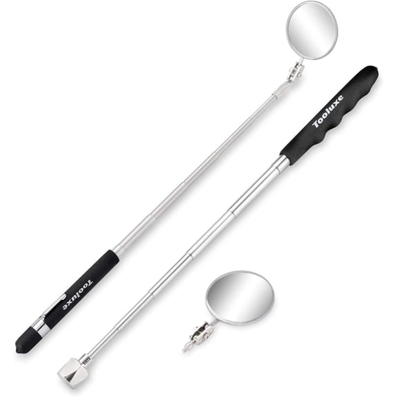 Tooluxe 20731L Telescoping Magnetic Pickup Tool & Inspection Mirror Set, 3 Piece, Telescoping Handle W/Additional Mirror Attachment, Telescoping Magnet Tool, Magnetic Pickup, Telescoping Mirror Tool