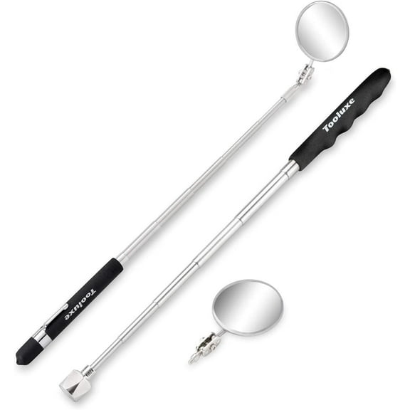 Tooluxe 20731L Telescoping Magnetic Pickup Tool & Inspection Mirror Set, 3 Piece, Telescoping Handle W/Additional Mirror Attachment, Telescoping Magnet Tool, Magnetic Pickup, Telescoping Mirror Tool