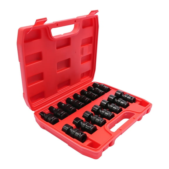 Toolven 15 pieces 3 8 Universal Joint Swivel Socket Set Black CR MO Material