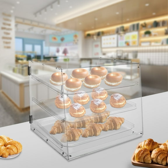Toolven Bakery Display Case, Transparent Acrylic Cabinet with Magnetic Door, 11 lbs Load Capacity Per Tray, Perfect for Cafes & Bakeries