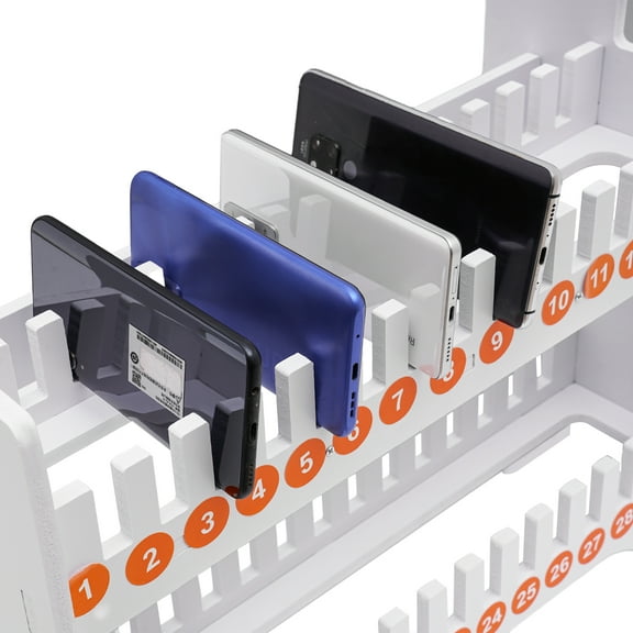 Toolven Cell Phone Holder, 30 Slots for Phones, Large Capacity, Space-Saving 2-Tier Design, Waterproof and Corrosion-Resistant PVC, Easy to Install and Clean, Multi-Functional Organizer