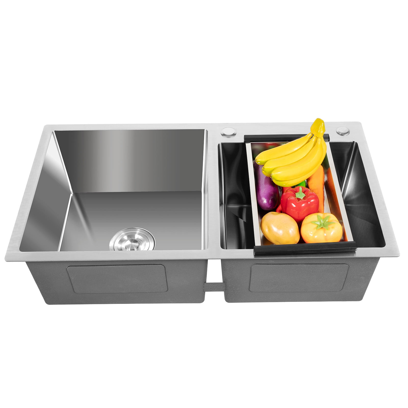Toolven Double Bowl Stainless Steel Kitchen Sink, Brushed Finish, Noise Reduction, and Anti-condensation Coating