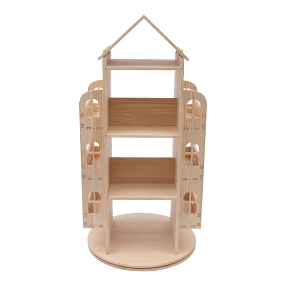 Toolven Eco-Friendly Pine Wood Rotating Bookcase with Large Storage Capacity, 4 Shelves, Steel Ball-Bearing Turntable for Easy Access