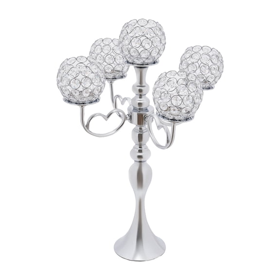 Toolven Elegant 5-Arm Candle Holder with Crystal Bowl Silver Mermaid Base, Removable Support Arms