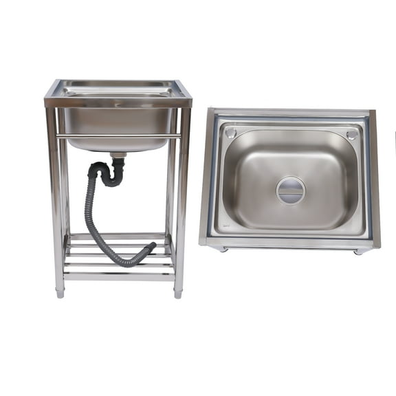 Toolven High Capacity 304 Stainless Steel Sink with Adjustable Feet, Layered Filtration, Extra Storage, 132lbs Load Capacity, Easy to Clean