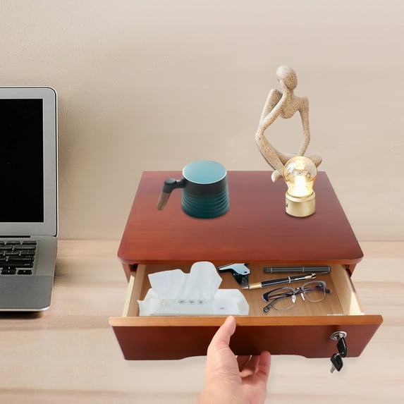 Toolven High-Quality Wooden Desktop Storage Box, Walnut Color, Sturdy Construction, Spacious Drawer, Minimalist Style, Ideal for Office, Home, and Gift