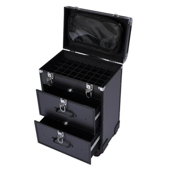 Toolven Makeup Train Case, Large Capacity with 3 Layers, Aluminum Alloy Frame, 110.3 lbs Load Capacity, Universal Wheels, Telescopic Pull Bar, Secure Lockable Design