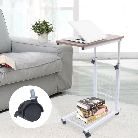 Toolven Mobile End Table with Adjustable Height, Storage Compartment, and Lockable Wheels for Easy Movement