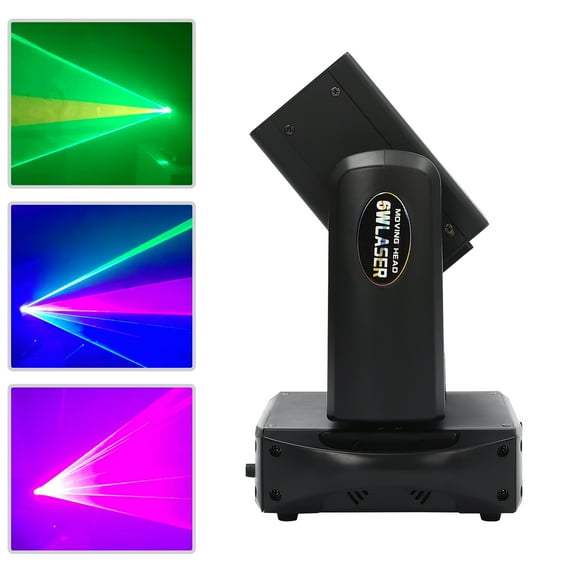 Toolven Moving Head LED Light with Laser Effect, 180° Horizontal and 270° Vertical Scanning, 6W RGB Lasers, DMX Control for Stage and Party Use