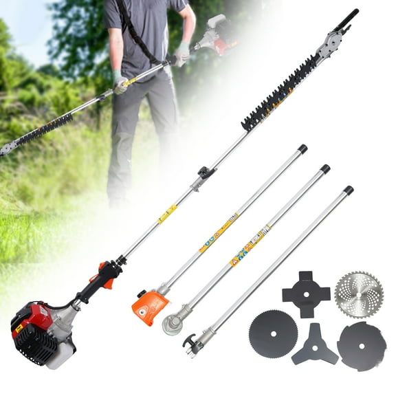 Toolven Multifunction Brush Cutter with 1.7KW 52cc Engine, 7 Interchangeable Heads, Shock-Absorbing Shoulder Straps, Ear Protection & Quick Start
