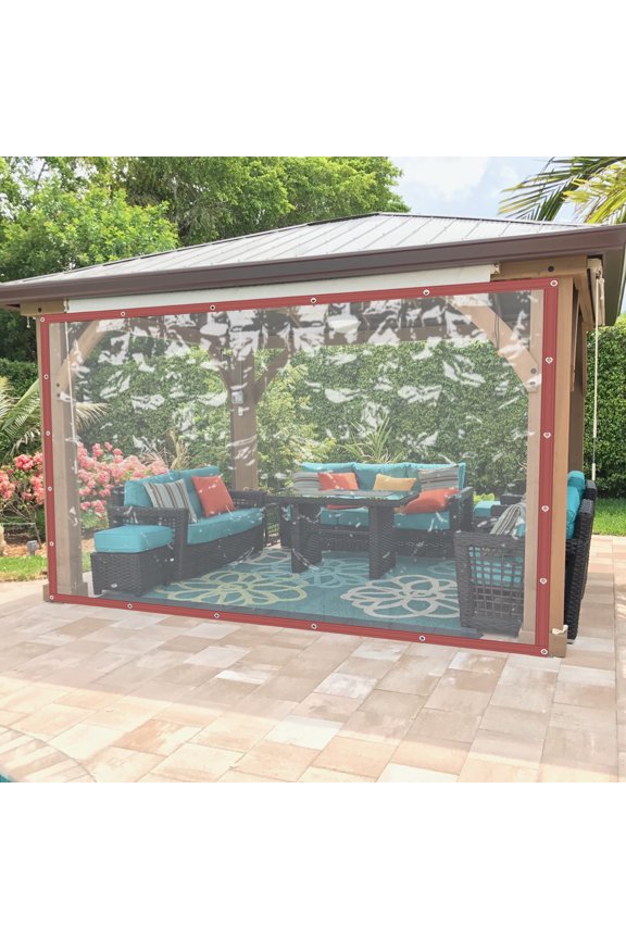 Outdoor Curtains with Transparent PVC Tarpaulin, Rainproof, Water-Resistant, UV Protection, Easy to Carry, Durable and Wear-Resistant for Balcony and Outdoor Use