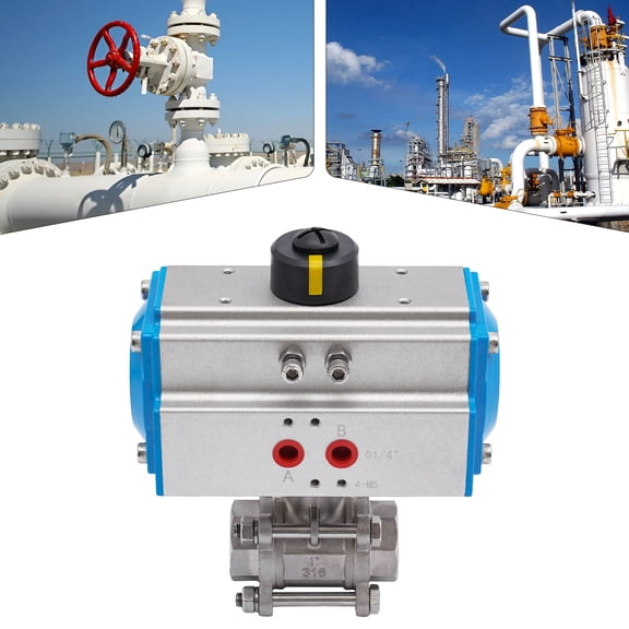 Toolven Pneumatic Ball Valve with PTFE Seals, 316 Stainless Steel Construction, Works with Water, Oil, Gas, and Air up to 212F