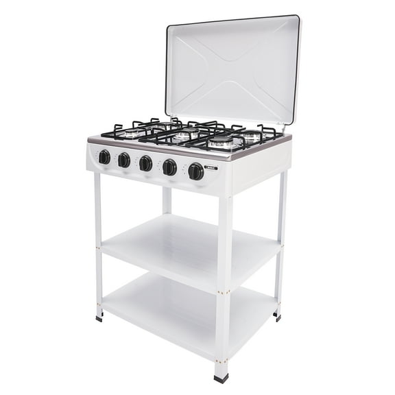 Toolven Propane Gas Stove with 5 High-Efficiency Burners, Independent Control Knobs, Durable Iron Shell, Enamel Cover, and Die-Cast Aluminum Base, Easy to Clean and Install