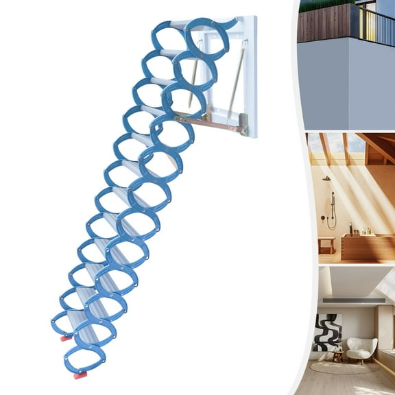 Toolven Wall-Mounted Retractable Attic Stair Large Load Capacity, S-Shaped Design, Space Saving