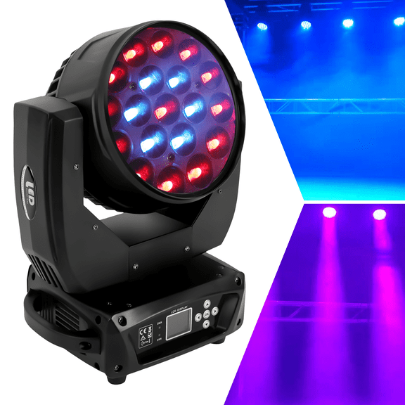 Toolven Zoom LED Moving Head Stage Light RGBW DJ Disco Party Beam Spot Light DMX 19x15W
