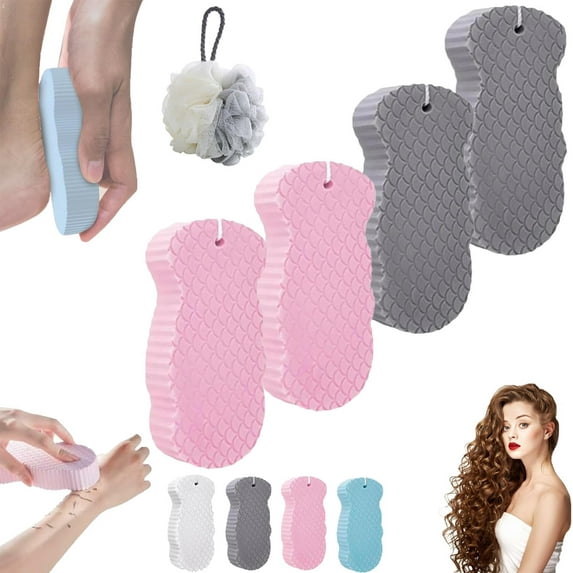 Toolye Body Scrubber, Magic Exfoliating Bath Sponges 3D, Super Soft Exfoliating Bath Sponge Body Scrubber, Shower ExfoliatingSponge for Body, Skin Friendly and Reusable for Adults (4PCS-F)