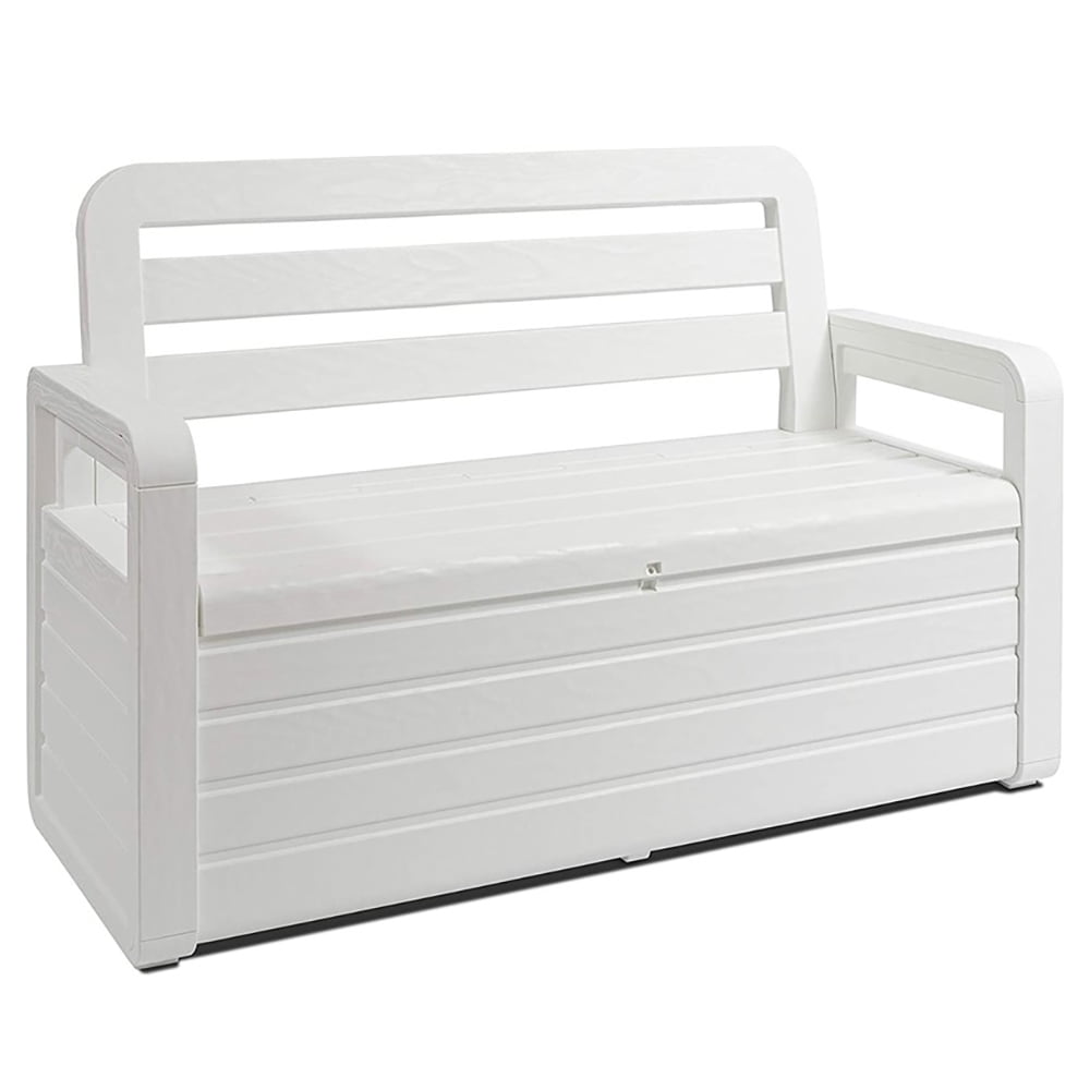 White Resin Outdoor Storage Bench with Lockable Lid