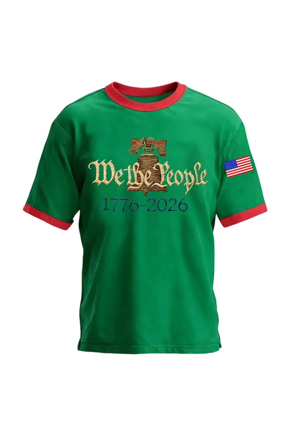 Boys Patriotic 250th Anniversary USA T-Shirt, 1776-2026 We the People Graphic Tee, Kids Short Sleeve Casual Crewneck Celebration Shirt (Size 100-160)