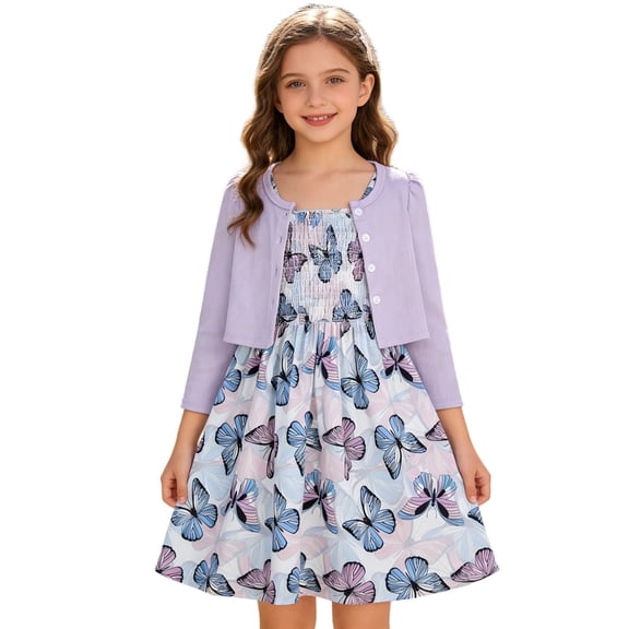 Toome Girl's 2-Piece Long-Sleeve Cardigan with Tulle Skirt and Bow – Elegant Princess Dress for Baptism, Ceremony, or Birthday