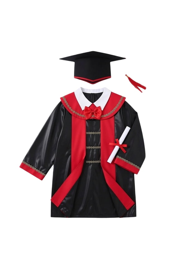 Kids Graduation Cap and Gown Set for Preschool & Kindergarten, Unique Clouds Embroidery Academic Robe Outfit with Tassel for Boys and Girls
