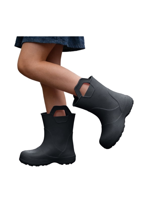 Lightweight Kids Rain Boots for Toddlers and Preschoolers, Easy-On Mid-Calf Waterproof Boots with Handles for Boys and Girls