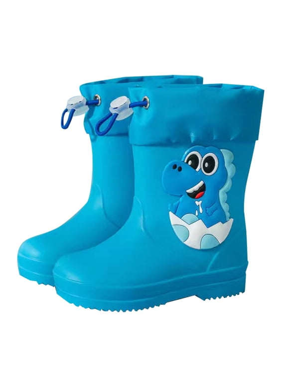 Lightweight Kids Rain Boots for Toddlers and Preschoolers, Easy-On Mid-Calf Waterproof Boots with Handles for Boys and Girls