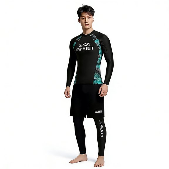 Toome Men's Long Sleeve Rash Guard Swimsuit Set, UPF 50+ Sun Protection Surfing Diving Suit ,Quick Dry Athletic Swimwear