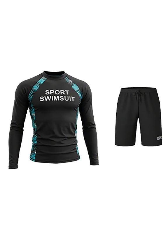 Men's Long Sleeve Rash Guard Swimsuit Set, UPF 50+ Sun Protection Surfing Diving Suit ,Quick Dry Athletic Swimwear