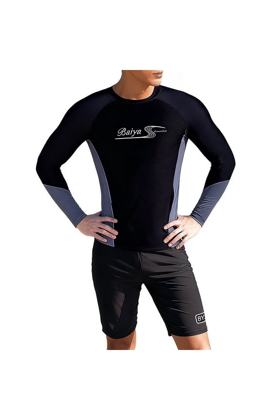 Men's Long Sleeve Rash Guard Swimsuit Set, UPF 50+ Sun Protection Surfing Diving Suit ,Quick Dry Athletic Swimwear